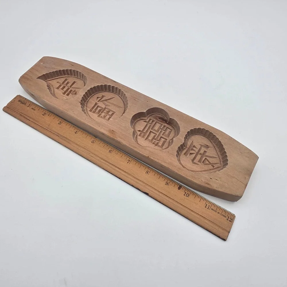 Unbranded Mooncake Mold Hand Carved Wood Chinese Characters Brown 11in